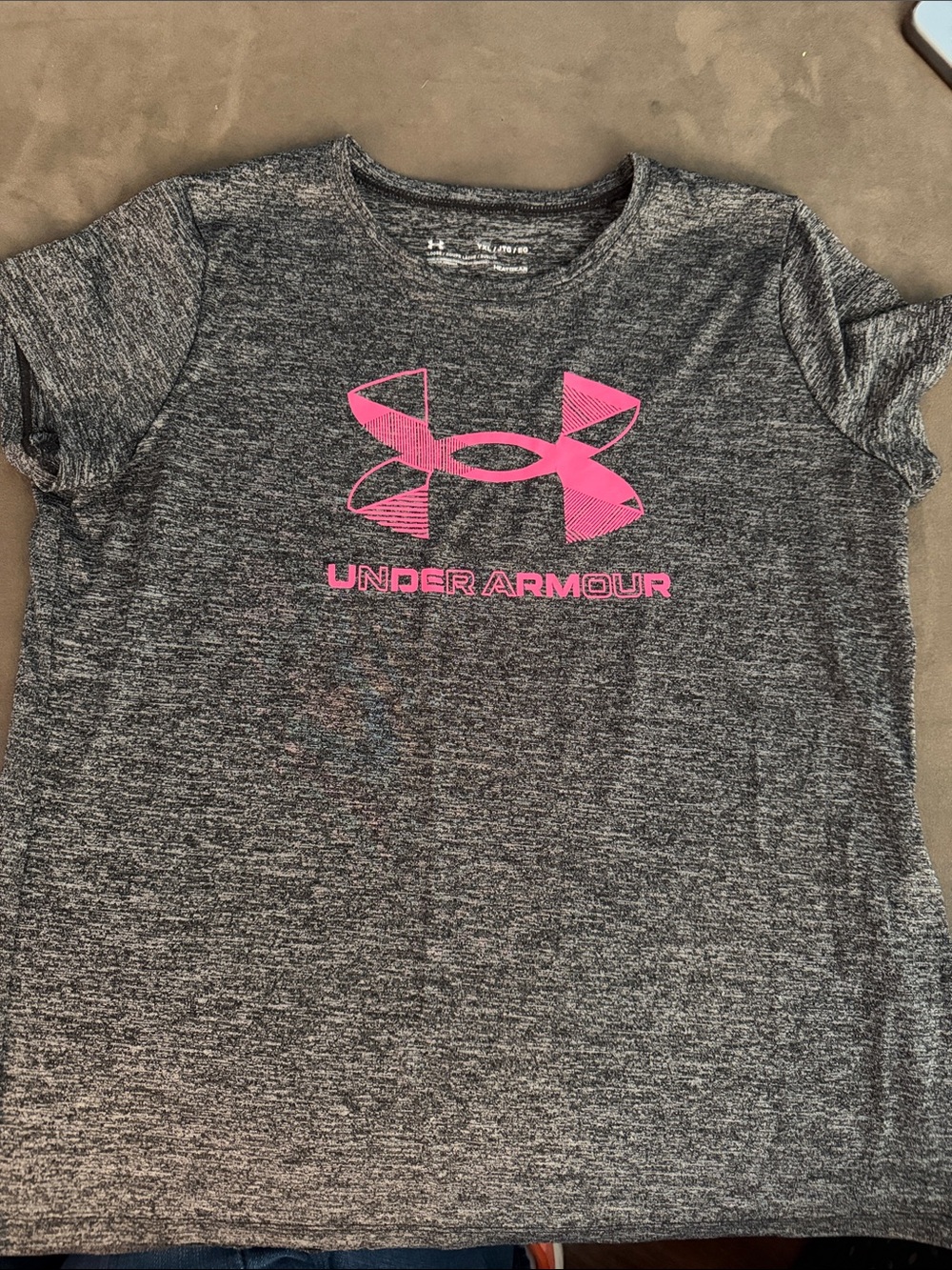 Under Armour Girls Gray Heather Tee with Pink Logo